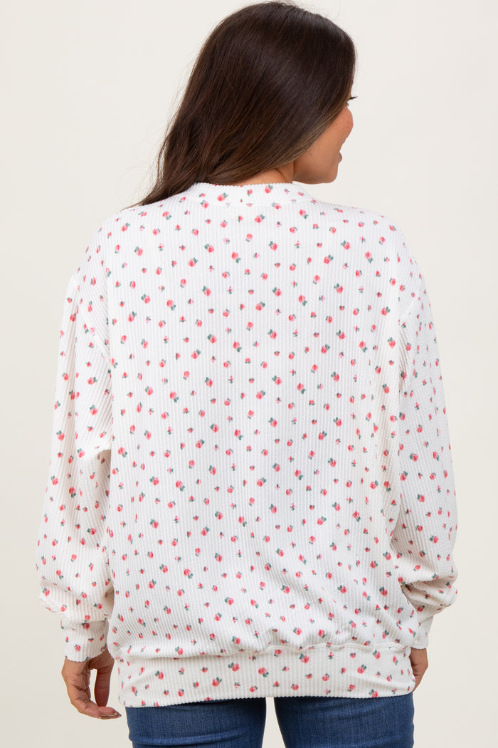 Ivory Floral Ribbed Knit Oversized Maternity Pullover Top