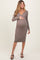 Taupe Ribbed Fitted Button Long Sleeve Maternity Dress