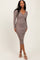Taupe Ribbed Fitted Button Long Sleeve Dress