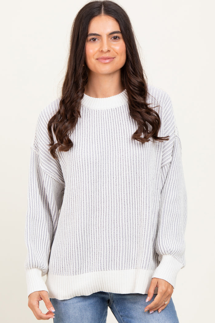 Grey Ribbed Balloon Sleeve Maternity Sweater