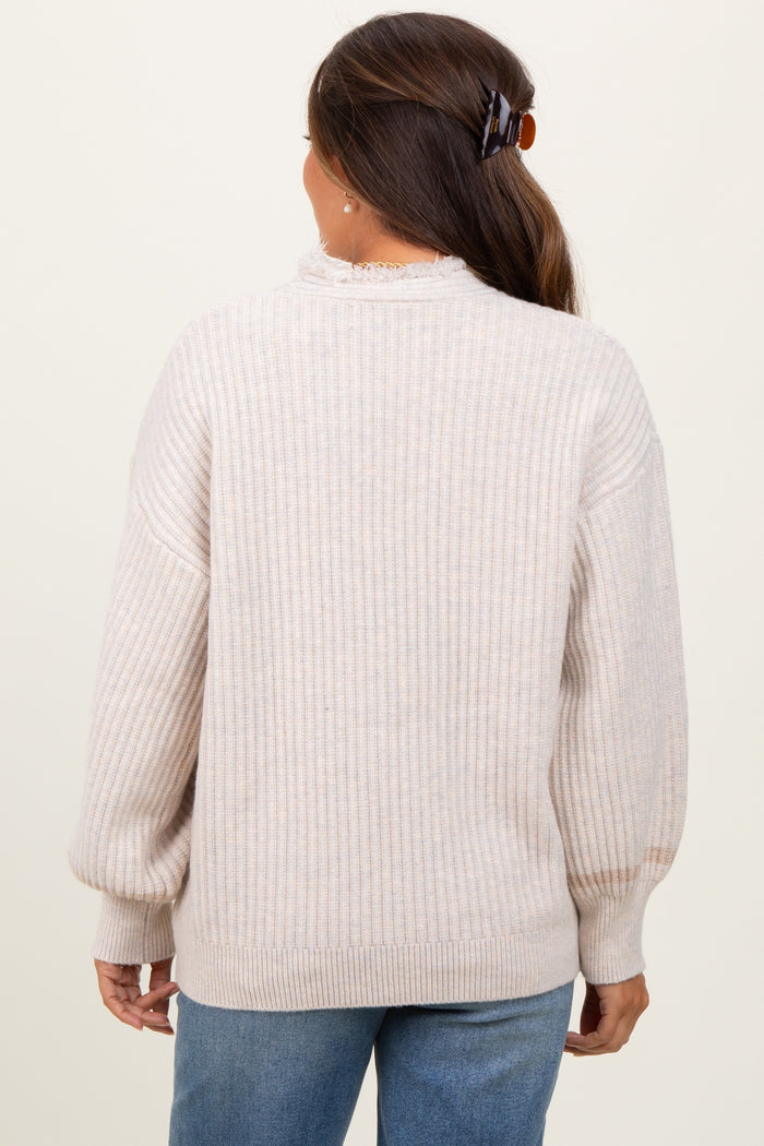 Cream Ribbed Fringe Detail Maternity Button Cardigan