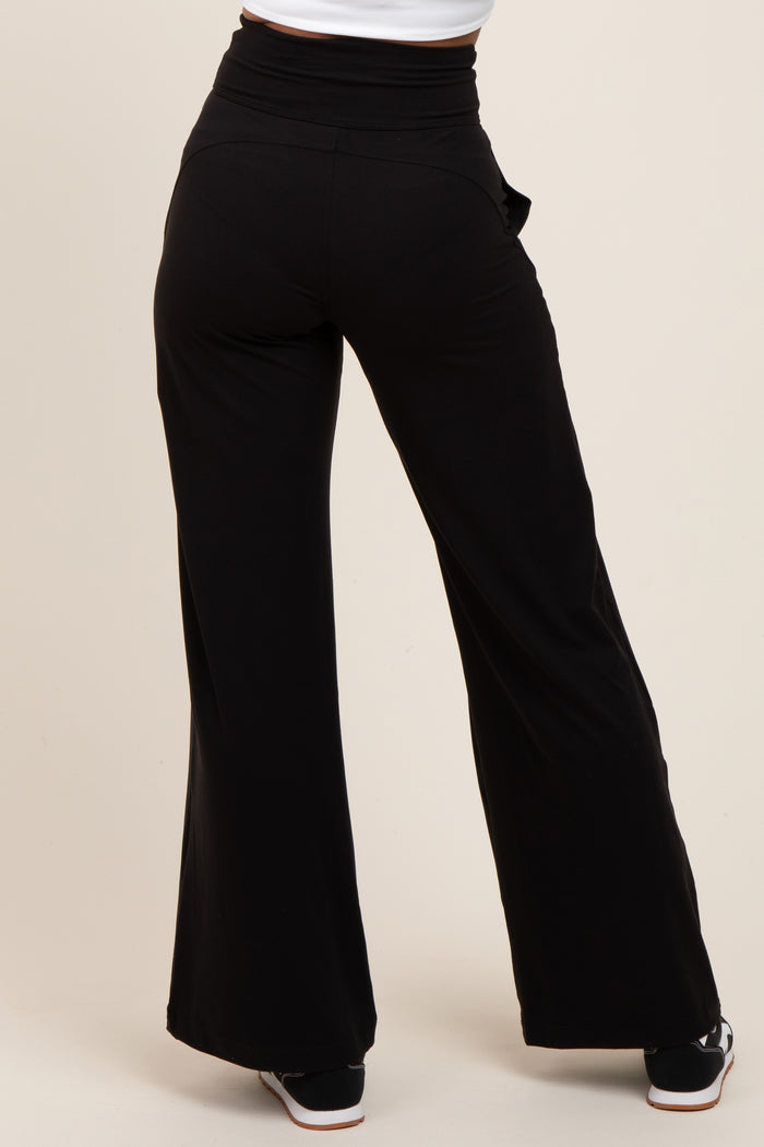 Black Crossover Waist Active Wide Leg Pant