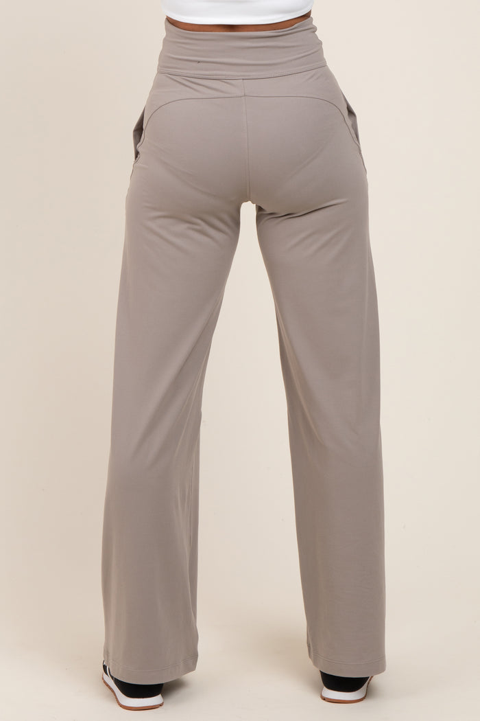 Light Taupe Crossover Waist Active Wide Leg Pant