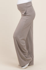 Light Taupe Crossover Waist Active Wide Leg Maternity Pant