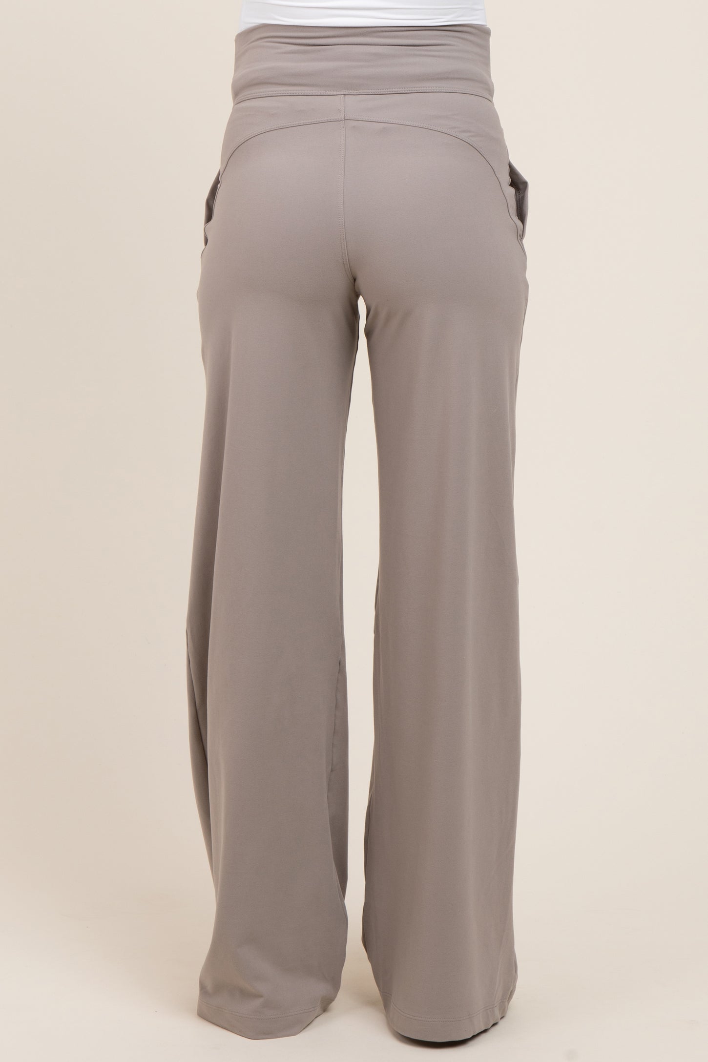 Light Taupe Crossover Waist Active Wide Leg Maternity Pant