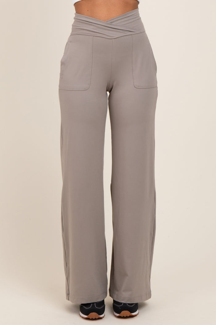 Light Taupe Crossover Waist Active Wide Leg Pant