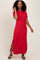 Red Basic Side Slit Short Sleeve Midi Dress