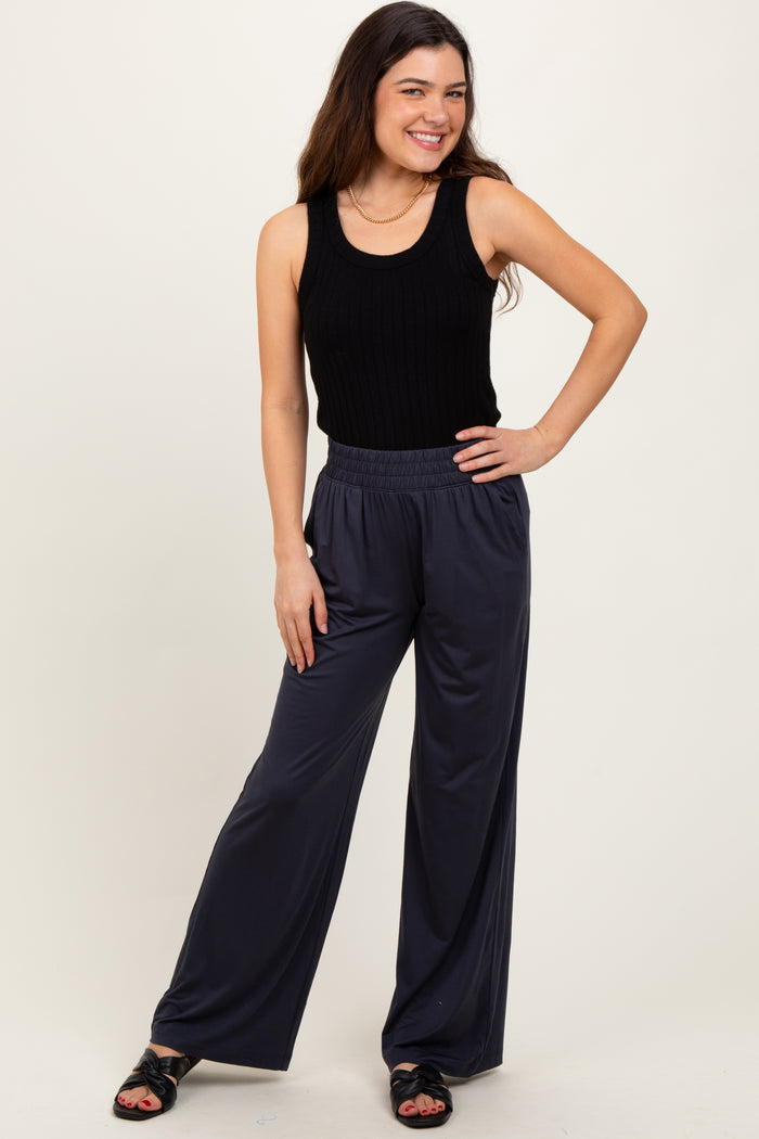 Charcoal Basic Wide Leg Pocketed Maternity Pants