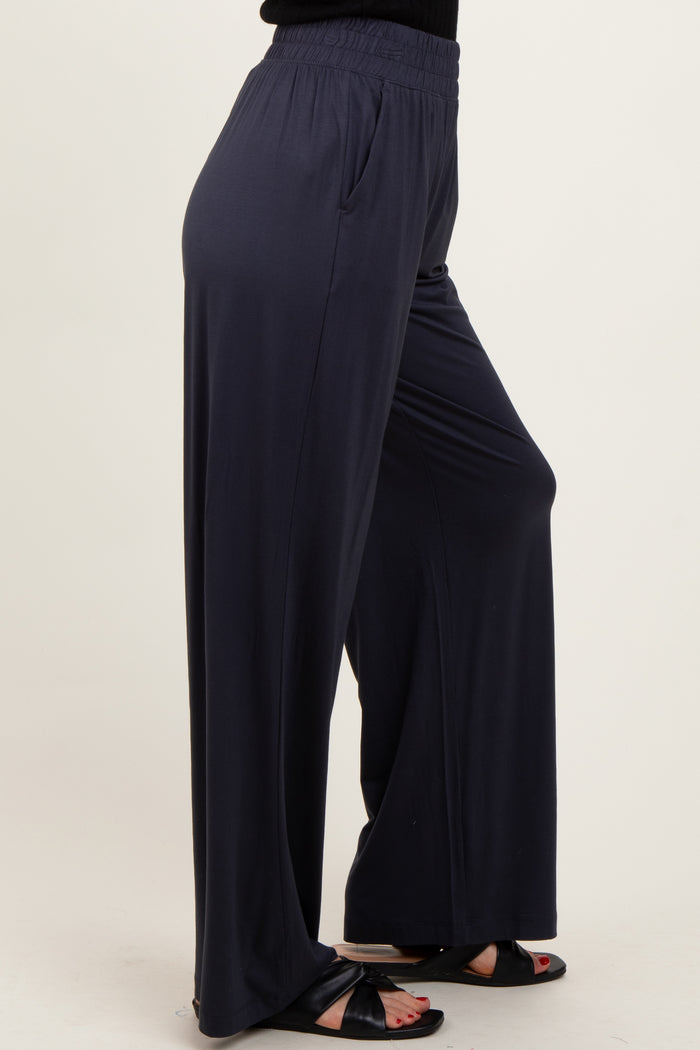 Charcoal Basic Wide Leg Pocketed Pants