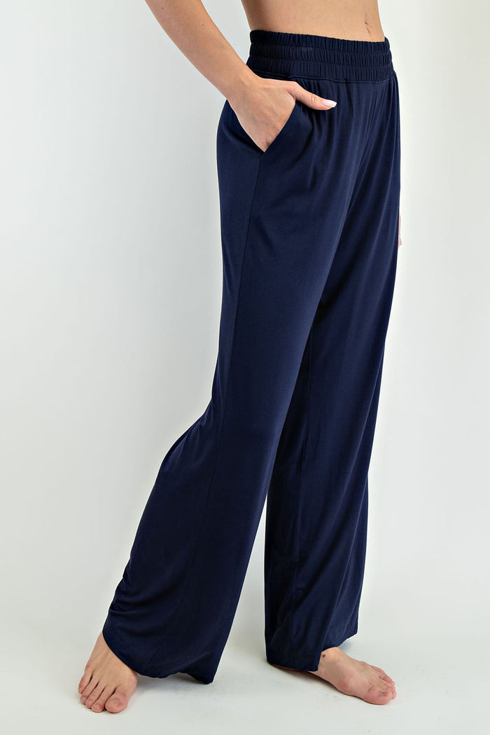 Navy Basic Wide Leg Pocketed Pants