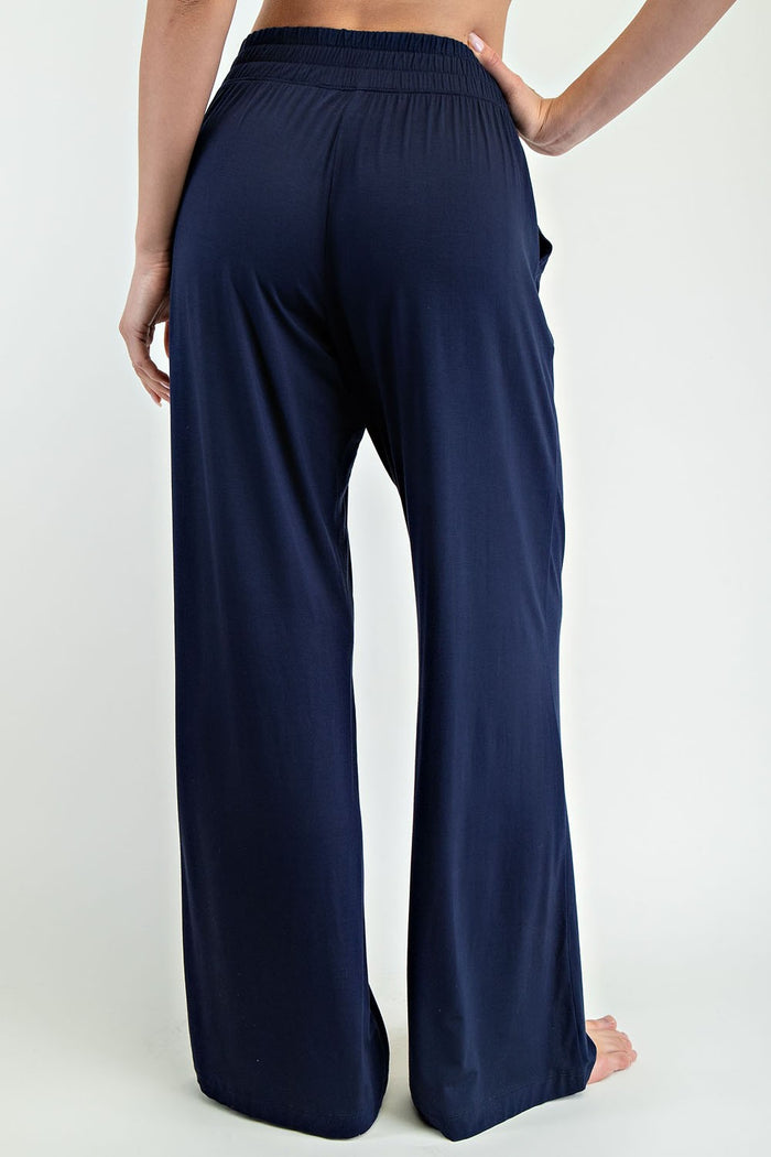 Navy Basic Wide Leg Pocketed Pants