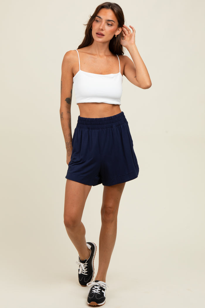 Navy Basic Rounded Hem Shorts