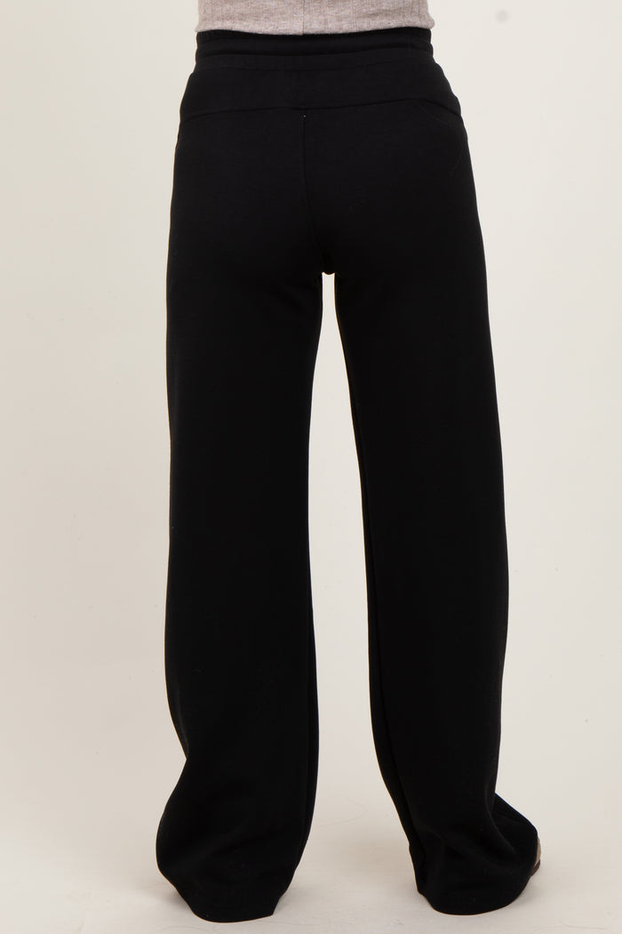 Black Straight Leg Drawstring Maternity Sweatpants