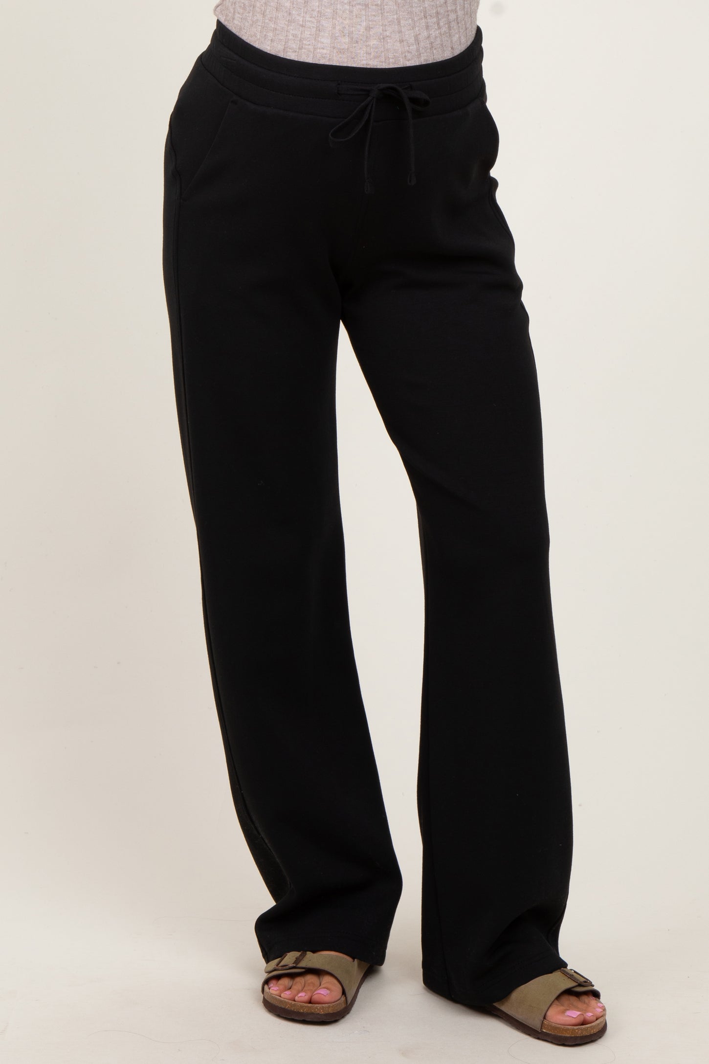Black Straight Leg Drawstring Maternity Sweatpants