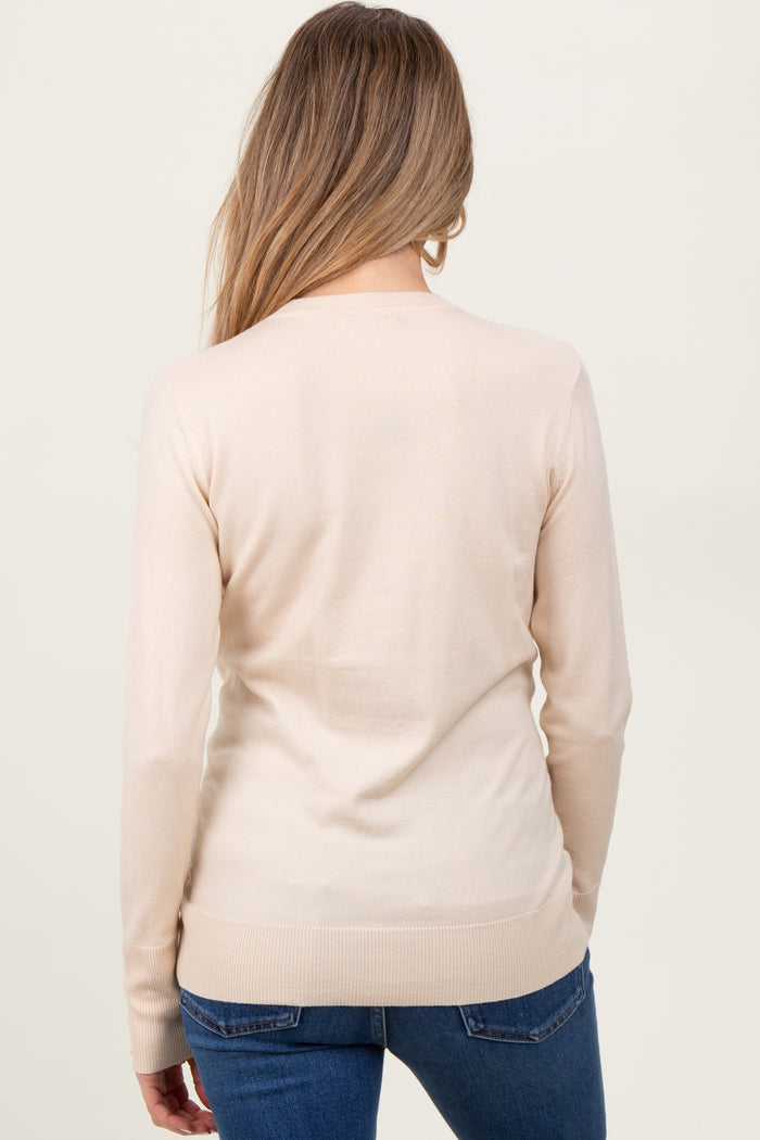 Cream Knit Long Button Sleeve Maternity Top