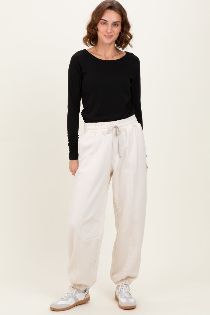 Cream Drawstring Relaxed Fit Maternity Sweatpants