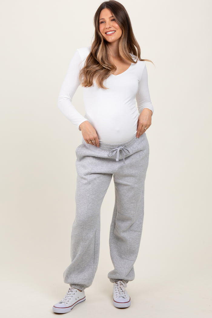 Heather Grey Drawstring Relaxed Fit Maternity Sweatpants