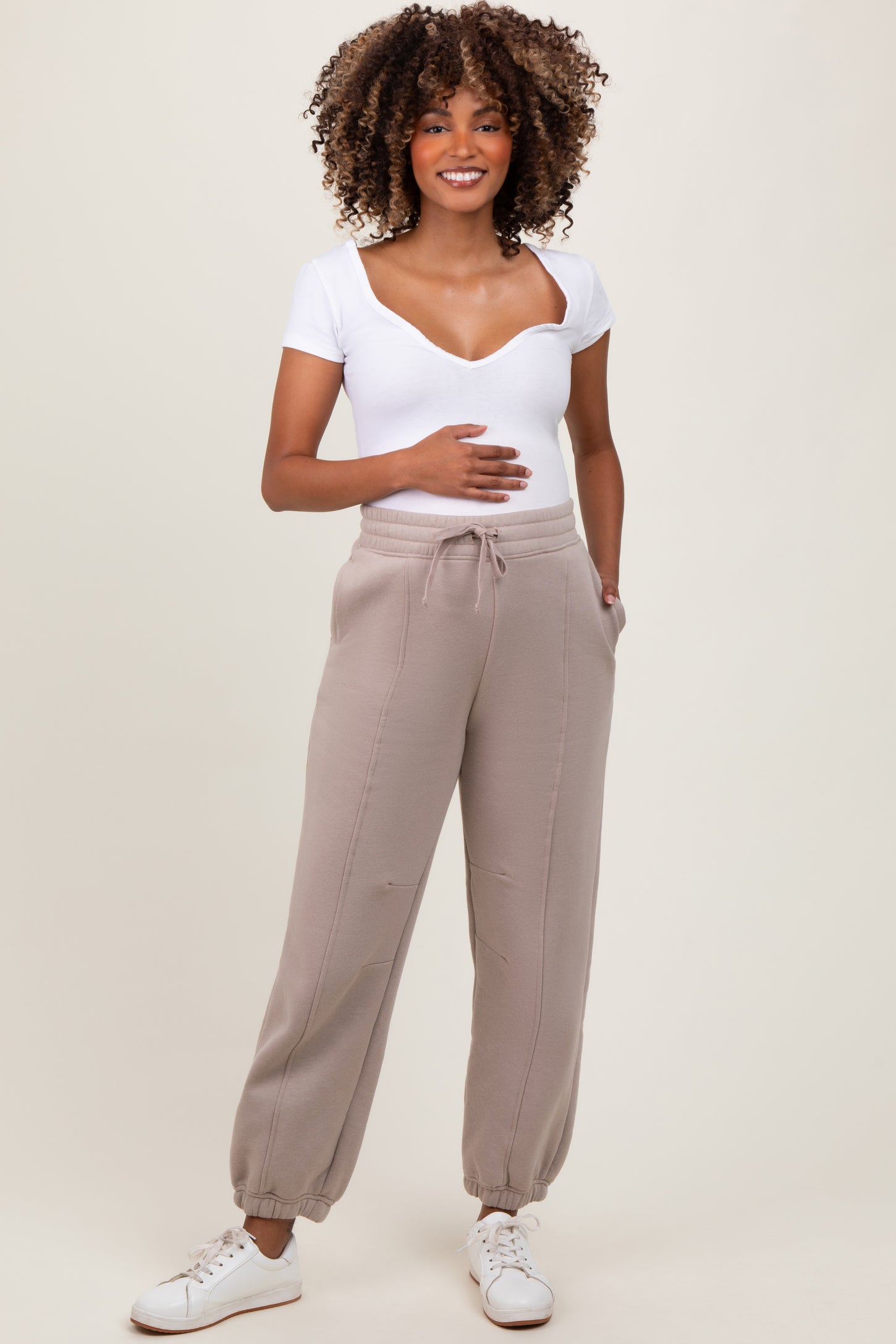Light Mocha Drawstring Relaxed Fit Maternity Sweatpants