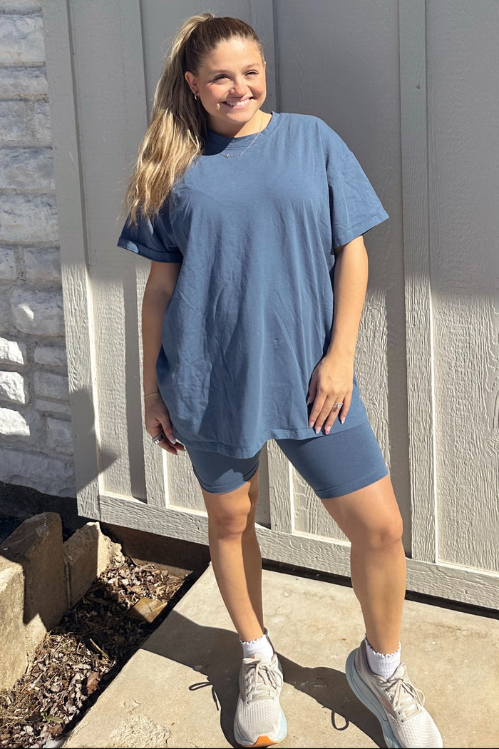 Blue Biker Shorts Set