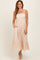 Beige Floral Embroidery Back Ribbon Midi Dress