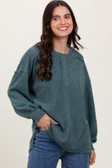 Light Olive Oversized Ribbed Knit Henley Maternity Sweater