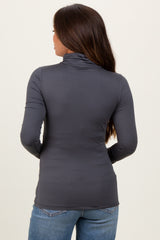 Charcoal Brushed Knit Basic Turtleneck Maternity Top