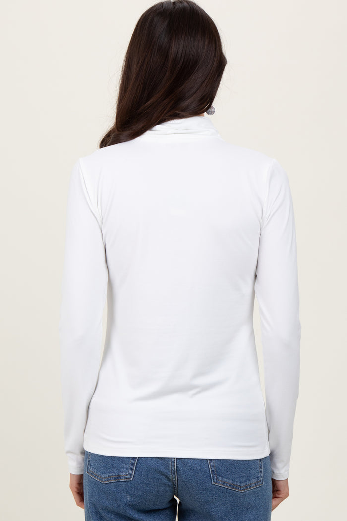 White Brushed Knit Basic Turtleneck Top