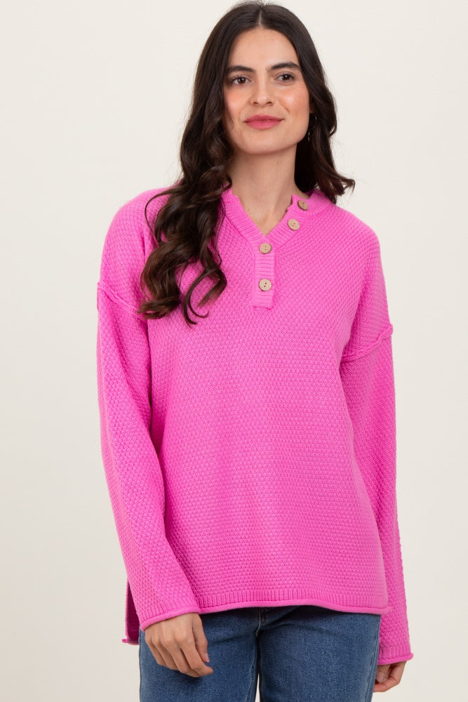 Pink Diamond Knit Button Detail Maternity Sweater