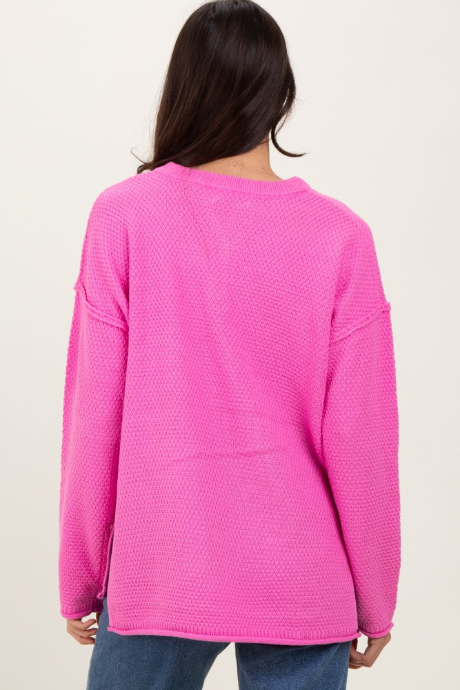 Pink Diamond Knit Button Detail Sweater