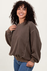 Brown Fleece Drop Shoulder Sweatshirt