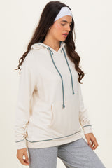Cream Light Olive Contrast Drawstring Maternity Hoodie