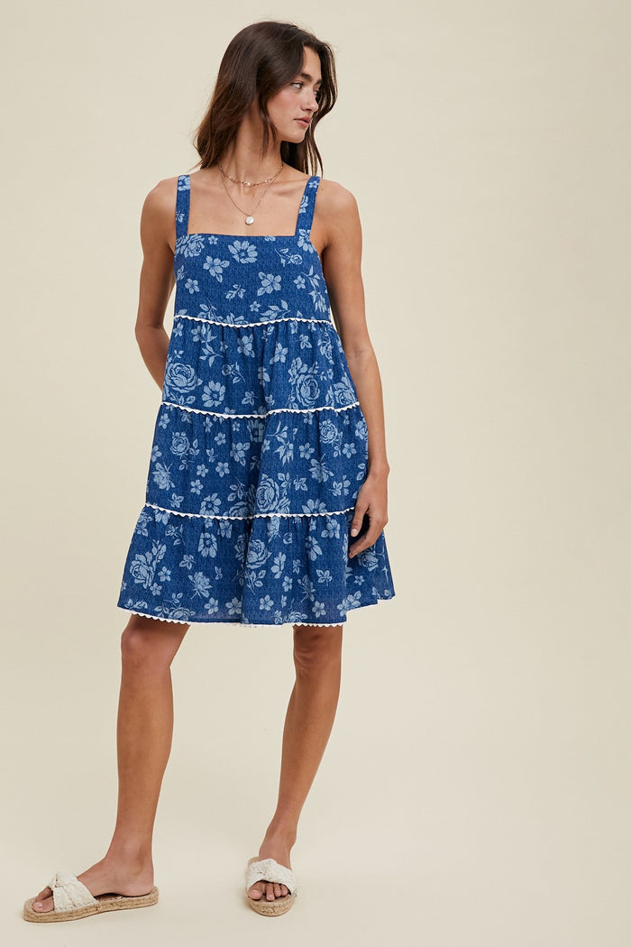 Navy Blue Floral Tiered Maternity Mini Dress