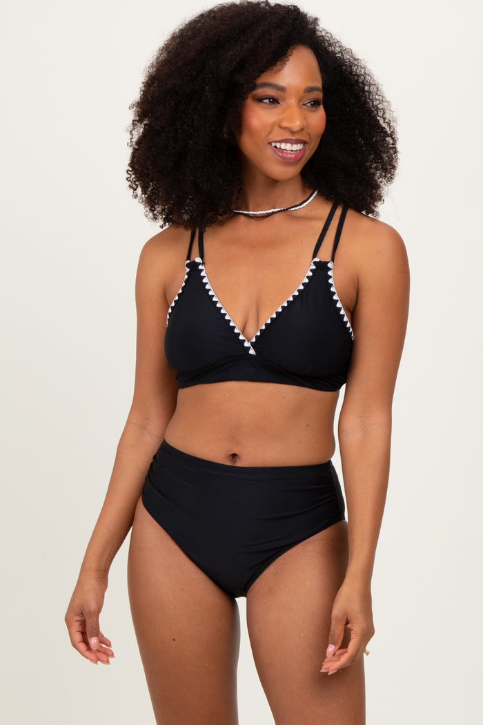 Black Crochet Detail Double Strap Maternity Bikini Set