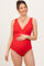 Red Scallop Trim Maternity One Piece Swimsuit