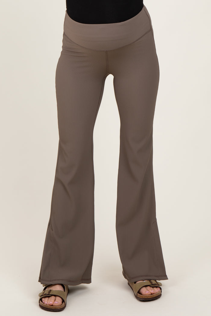 Mocha Ribbed Split Flare Maternity Leggings
