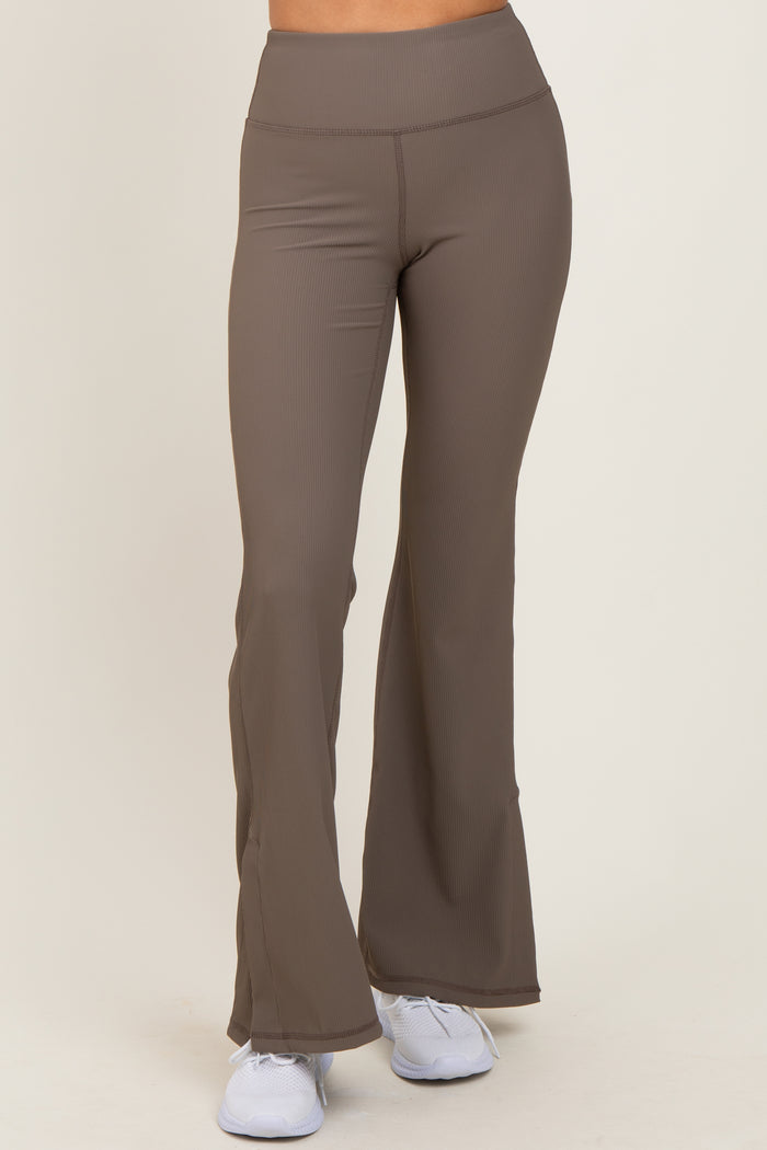 Mocha Ribbed Split Flare Leggings