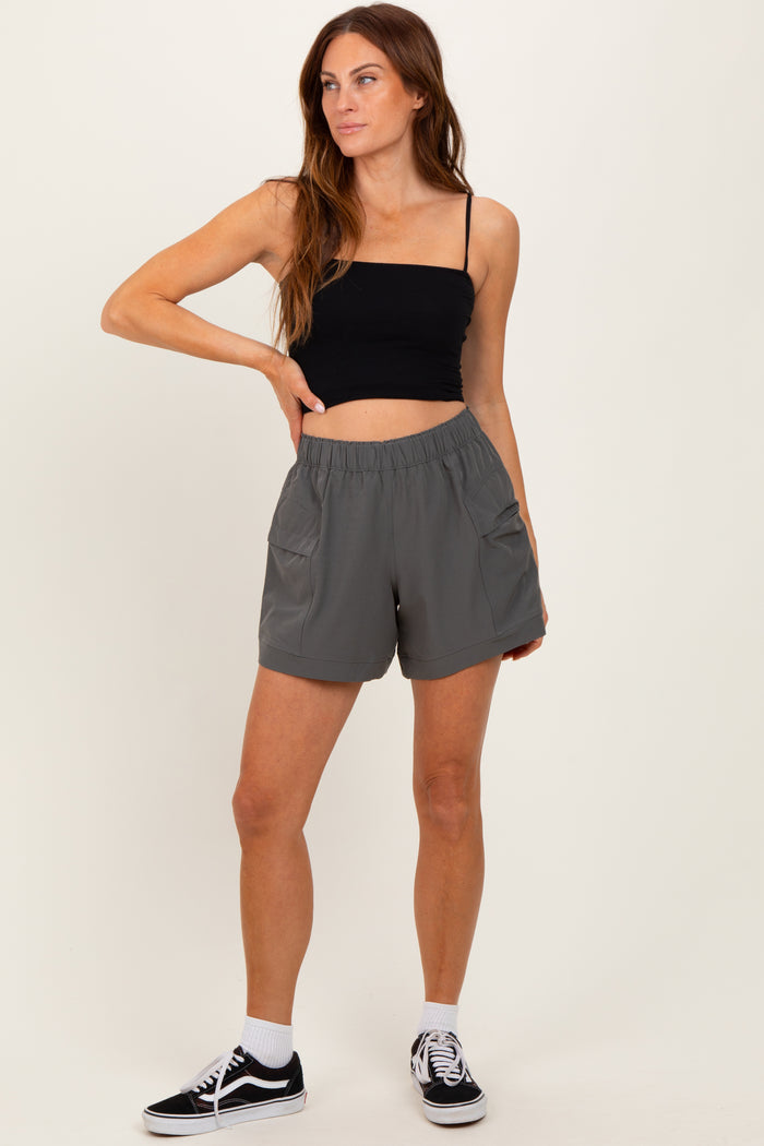 Olive Green Elastic Cargo Shorts