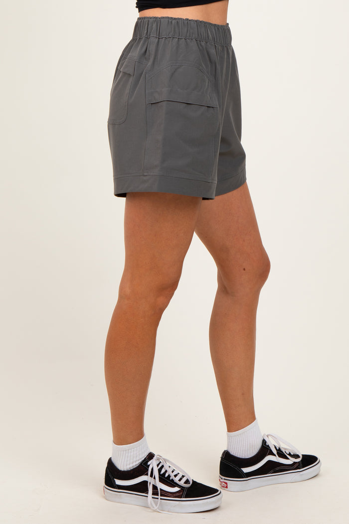 Olive Green Elastic Cargo Shorts
