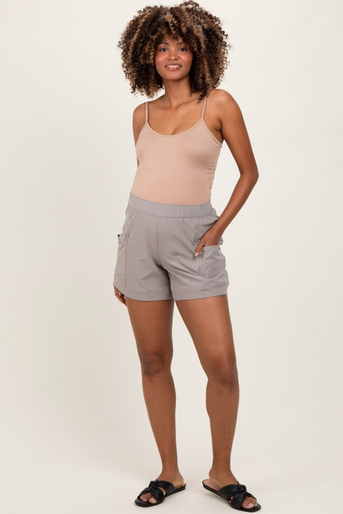 Taupe Elastic Cargo Maternity Shorts
