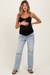 Light Blue Maternity Baggy Ripped Knee Straight Leg Maternity Jeans