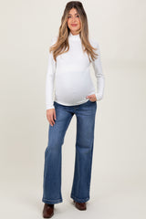 Navy Washed Wide Leg Maternity Jeans