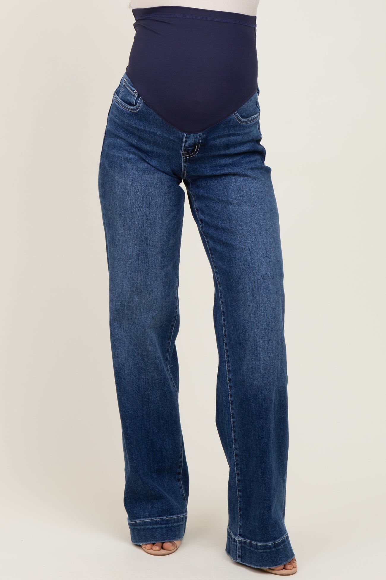 Navy Trouser Hem Wide Leg Maternity Jeans