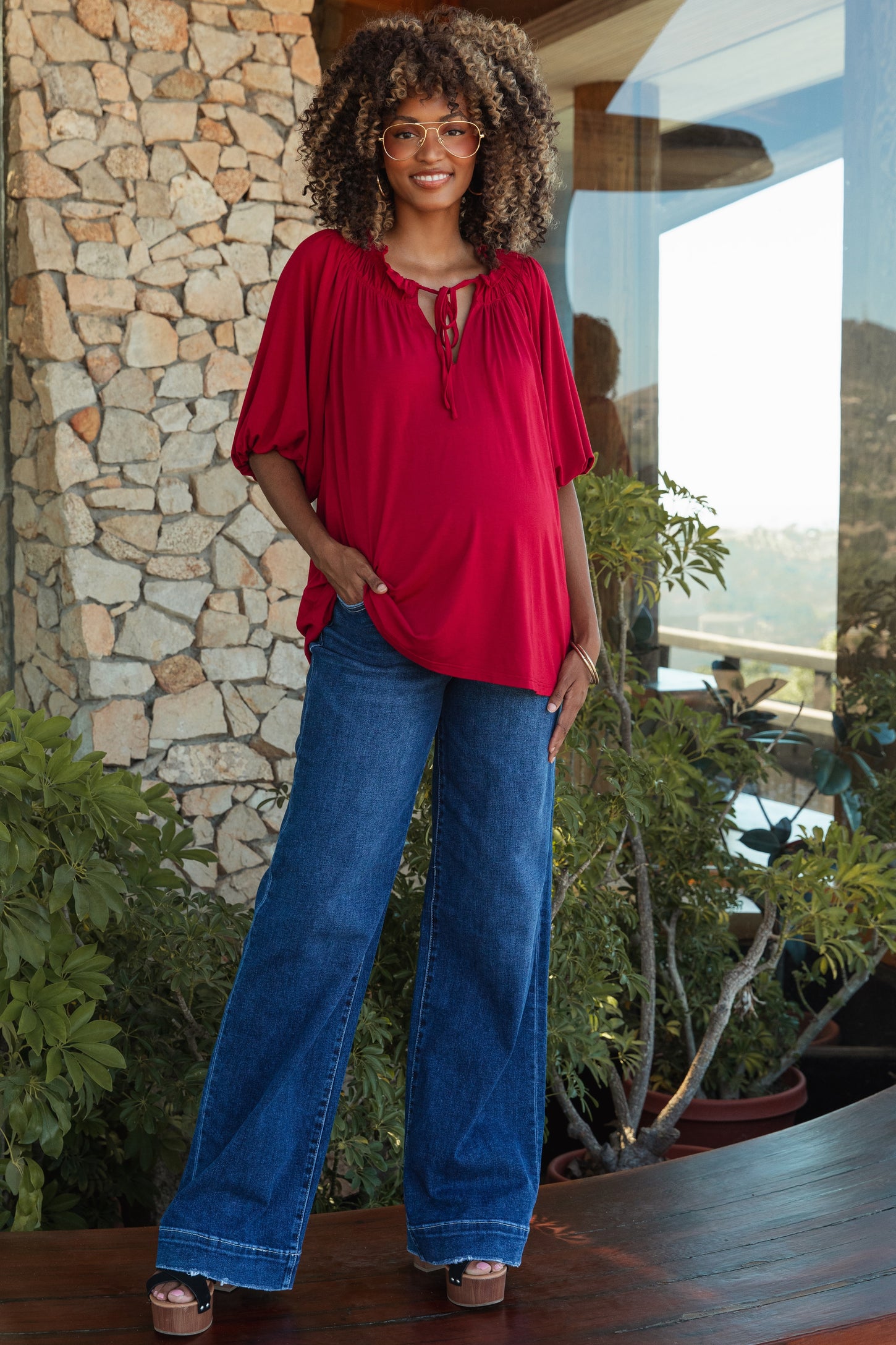 Navy Trouser Hem Wide Leg Maternity Jeans