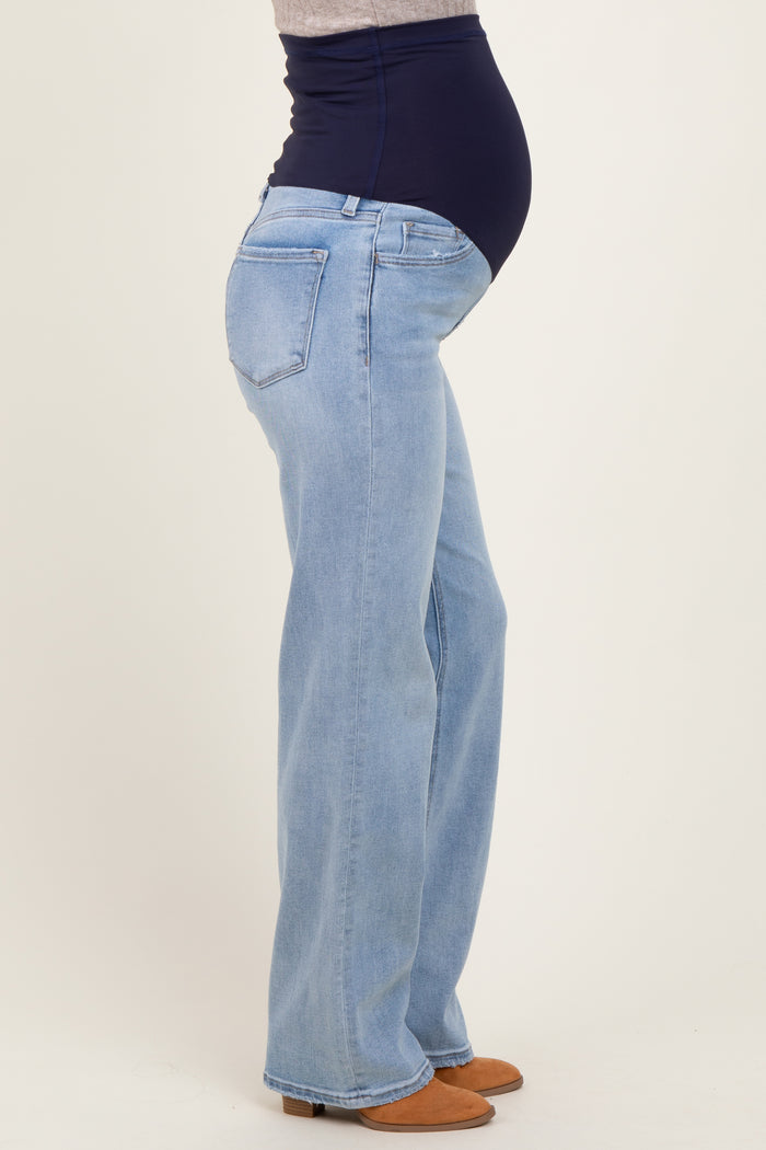 Light Blue Washed Relaxed Straight Leg Maternity Jeans