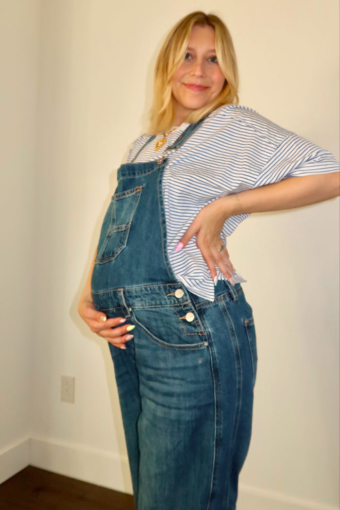 Royal Blue Striped Drop Shoulder Short Sleeve Maternity Top