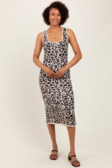 Multicolor Knit Sleeveless Leopard Print Maternity Midi Dress