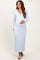 Light Blue Wide Ribbed Knit Collared Maternity Midi Dress