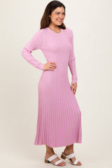 Pink Thick Ribbed Knit Maxi Sweater Dress