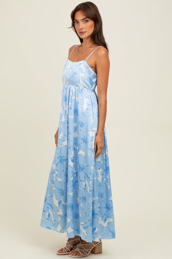 Light Blue Floral Sleeveless Maxi Dress
