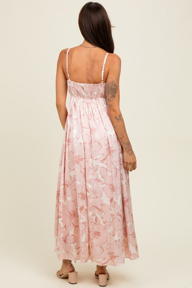 Pink Floral Sleeveless Maxi Dress